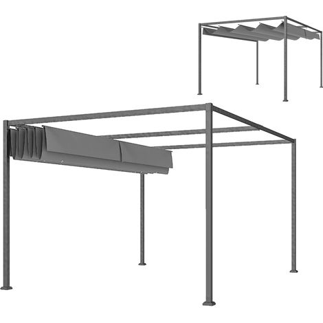 Einziehbare Schiebepergola 4x3 m, korrosionsbeständiger, epoxidbeschichteter Metallrahmen, 180 g/m² dunkelgraues Polyestergewebe