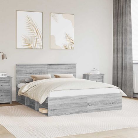Bettrahmen Graues Sonoma 160 x 200 cm Massives Kiefernholz (1/5)