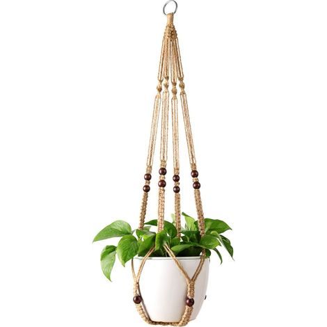 Panier suspendu pour pot de fleurs d'intérieur, corde de jute avec perles, 89 cm Support et plateau pour jardinière (1/4)