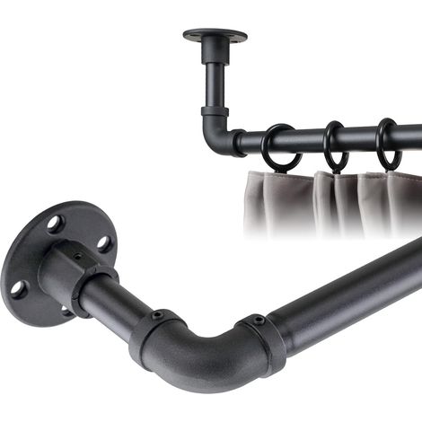 Tringle à Rideaux Industrielle Extensible 81-145cm, Réglable Noir Mat, Acier Inoxydable à Disque, Montage au Plafond pour Chambre à Coucher, Salon (1/5)