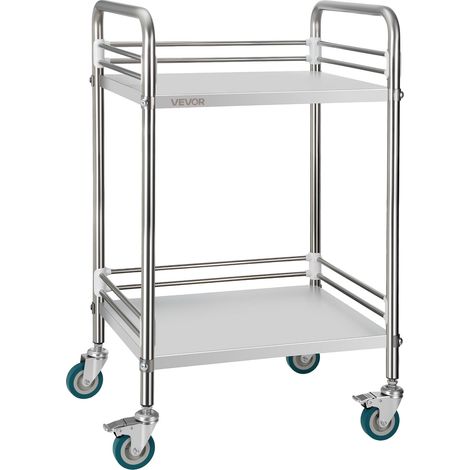 VEVOR Edelstahlwagen 2-stöckiger Rollwagen für Labor & Küche mit Feststellbaren Rädern, Servierwagen für Medizinische Einrichtungen, Mobiles Serviertablett für Krankenhäuser Restaurants Küchen (1/5)