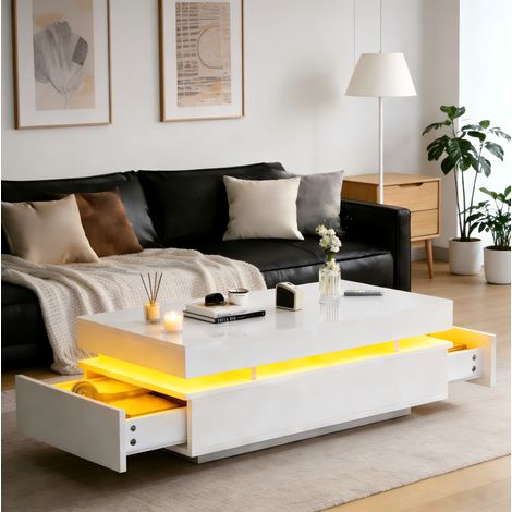 Mesa salón moderna con cajones LED blanca OKMYHOME (1/5)