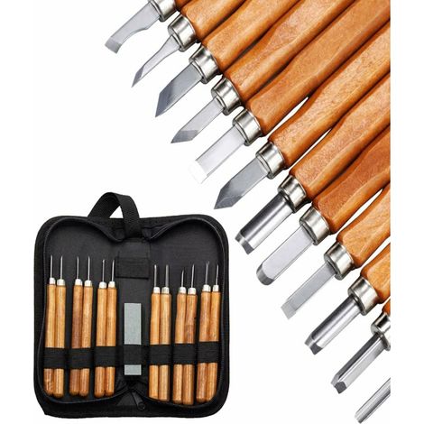 Irovami Ensemble d'outils professionnels pour la sculpture sur bois (12 pièces) (1/5)
