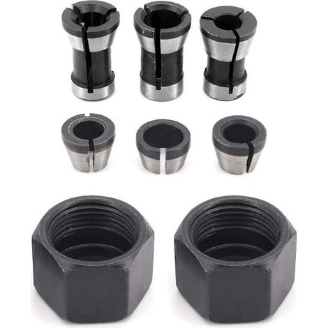 6-Piece HSS Chuck Head Set, 6mm, 6.35mm, 8mm Adapter Head Converter for Drills, Engraving Machines, Trimmers, Electric Woodworking Router Collet Holder + 2 Nuts (1/4)