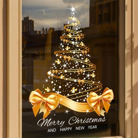 1 feuille autocollants statiques double face 5540 cm sapin doré, décorations Noël pour fenêtres et portes vitrées, déco hivernale et fêtes de Noël (1/5)