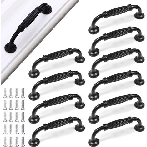 Lot de 10 Poignées Meuble Noires - Aluminium pour Cuisine, Tiroir, Placard - Espacement des Trous 96 mm - Pour Bureaux, Armoires