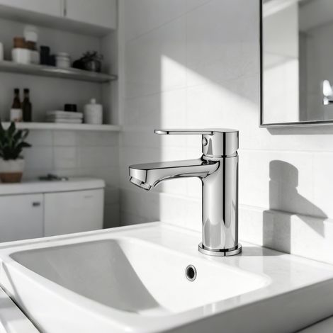 AICA niedrige Waschtisch Wasserhahn Bad Chrom Anti Fingerabdruck bleifreies Metall korrosionsbeständig sanfter Wasserstrahl (1/5)