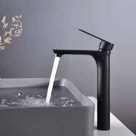 Cross-border black tall basin faucet, single hole hot and cold water faucet, countertop basin bathroom vanity faucet - copper black tall model