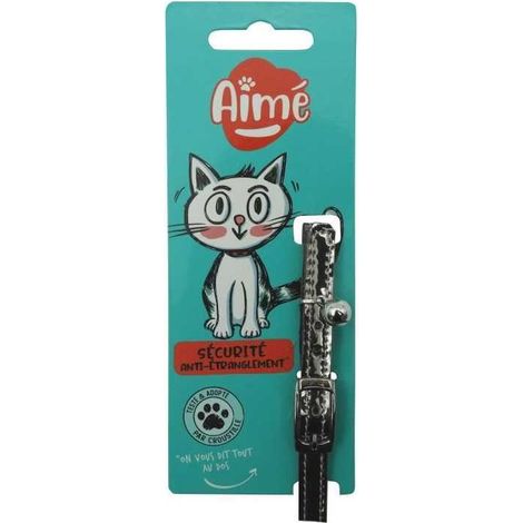 Collare per gatto AIME Sky Mirror Copper 18–28 cm Blu notte con borchie dorate e campanellino (1/4)
