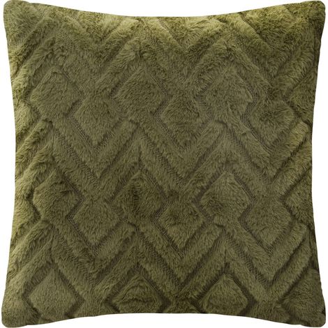 Coussin en Flanelle et Fourrure Vert Kaki 45 x 45 cm - Atmosphera (1/3)