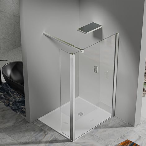 Paroi de douche 100x200 avec retour pivotant 30x200 barre extensible 73-120 cm chromé