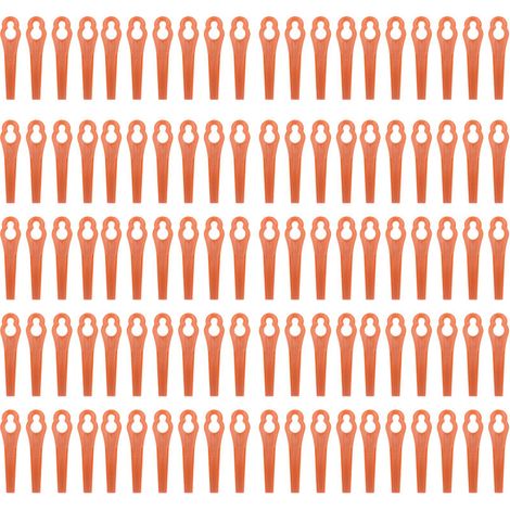 100 Pièces Lames de Rechange en Plastique Orange pour Taille-Bordures, Longueur 80mm, Diamètre Trou 11x7mm (1/5)