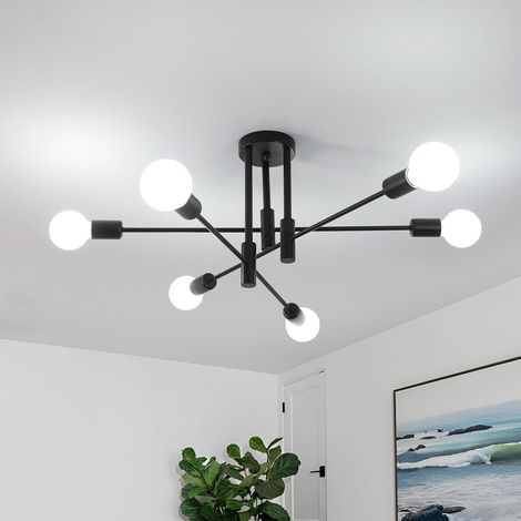Lustre Plafonnier Industriel - 6 Lumières - Métal Noir Mat - Bras Orientables 180° - Salon Chambre Cuisine - Diamètre 70cm (1/5)