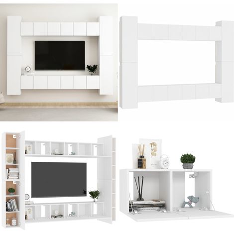 10-tlg. TV-Schrank-Set Weiß Holzwerkstoff - TV Schrank - Wandmontage - Regal - Wohnzimmereinrichtung - Weißer TV Schrank - Home & Living (1/5)