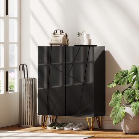 Schuhschrank mit 2 Türen, Schuhregal, Schuhaufbewahrung mit 3 Verstellbaren Ablagen 72 x 31,5 x 95 cm, Schwarz