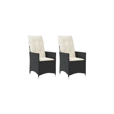 Chaises inclinables de jardin lot de 2 et coussins noir rotin (1/5)