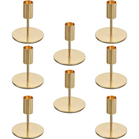 Lot de 8 bougeoirs dorés en métal pour bougies tige Ø2,2 cm, hauteur 9,5 cm, parfait pour mariage, Noël ou déco table. (1/5)