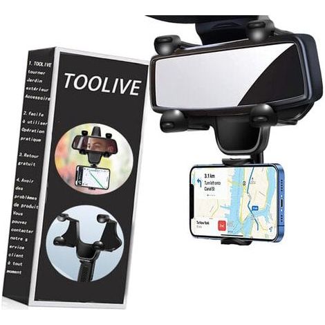 Support de Téléphone Rétroviseur Voiture Montage Tourne à 360 °,Support de Téléphone Universel pour Rétroviseur de Voiture,pour Smartphones d'une Largeur Inférieure à 9,4 cm (3,7 Pouces) (1/5)