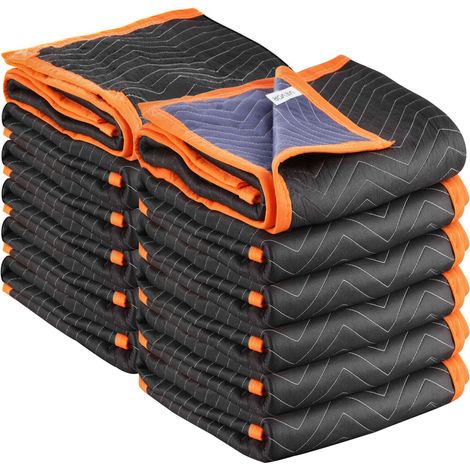 Couverture de Déménagement, Lot de 12, 183 x 101 cm, avec Rembourrage en Coton, Tissu Non Tissé, Grandes Couvertures Garde Meubles pour Transport, Emballage, Protection Rayures Chocs de Meubles (1/5)