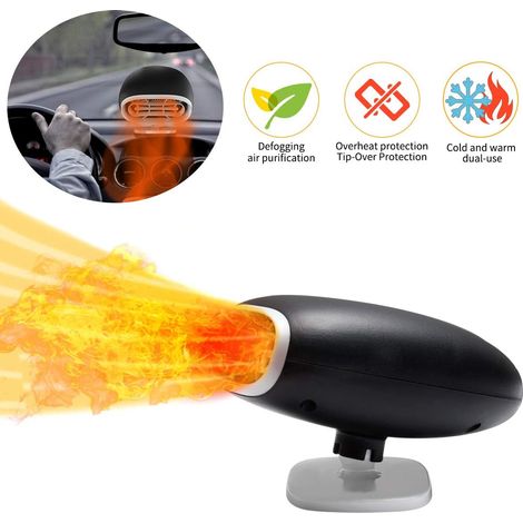 Ventilateur chauffant pour voiture 12 V, chauffage d'hiver avec purification, désembueur et dégivrage portable pour pare-brise, chauffage rapide, faible niveau sonore, rotation à 360°. (1/4)