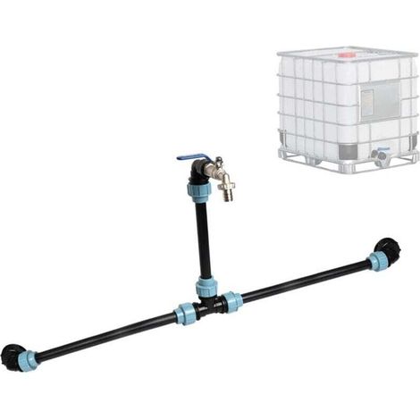 Kit de raccordement IBC S60 x 6 IBC pour 2 réservoirs IBC côte à côte / réservoir de pluie avec col de Cygne de 3/4" pour robinet de jardin (1/4)