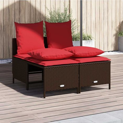Salon de jardin 4 pièces en résine tressée marron avec coussins et repose-pieds - PANGIVO (1/5)