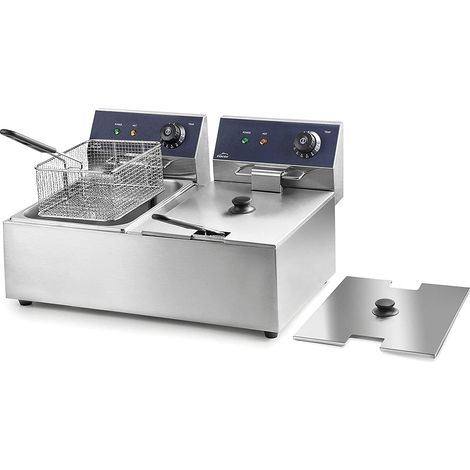 Lacor 69466-Friteuse Électrique Double Professionnelle 2500 W (x2), 12 L / 6'00 L x 2, Acier Inoxydable