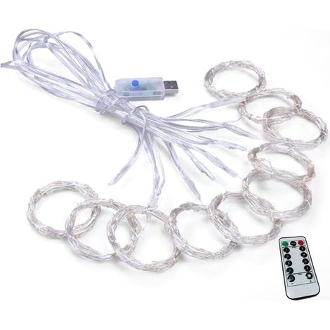 Guirlande lumineuse LED rideau, 8 modes, télécommande, 3,3 x 3,3 m, alimentation USB, haute sécurité, pour bureau, extérieur et maison. (1/5)