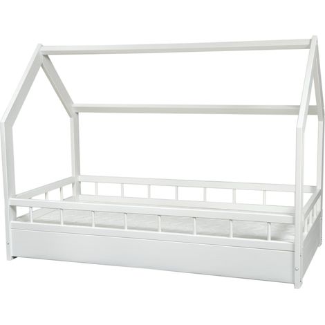 Lit bébé en bois - lit cabane - matelas ECO inclus - 160x80 - avec barrières - blanc (1/5)