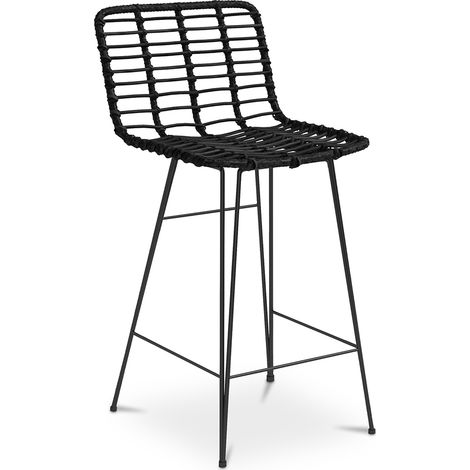 Wicker Bar Stool with Backrest - Boho Bali Design - 75cm - Catori Black (1/5)