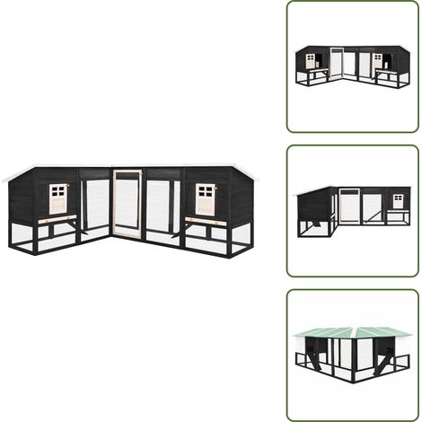 Jaula de corredor - vidaXL Conejera de exterior con corredor madera de abeto gris y blanco - Jaula para conejos exterior