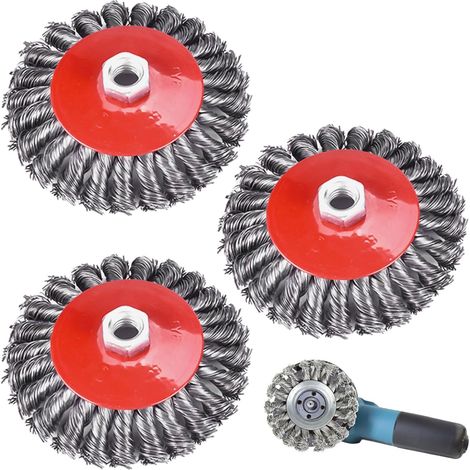 Lot de 3 brosses métalliques pour meuleuse d'anglemeuleuse d'angle brosse métallique polissage décalage et ébavurage (3) 125 mm (1/5)
