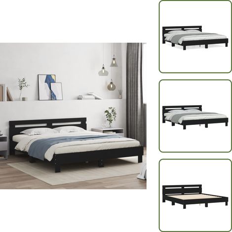 Madera de ingeniería - vidaXL Estructura cama con cabecero madera ingeniería negro 200x200 cm - Soporte para espalda