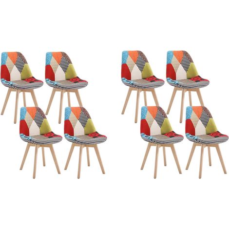 WOLTU Set di 8 Sedie da Pranzo Rivestito in Tessuto di Lino, Patchwork