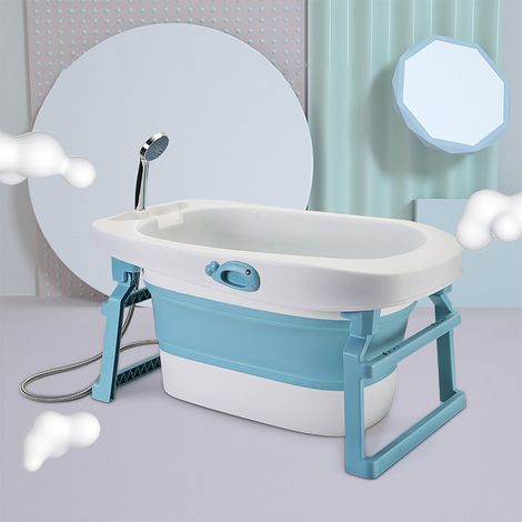 Bañera de bebé 3 en 1, bañera de bebé expandible y plegable para bañera de bebé de 0-10 años con asiento de baño y tapón de drenaje, azul