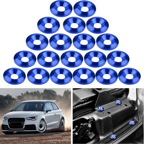 20 pièces boulons de pare-chocs en aluminium bleu, kit de visserie moteur avec rondelles d'aileron (1/5)