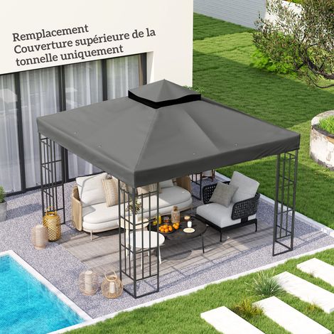 Toile pour tonnelle 3 x 3 m toile de rechange pour tonnelle à 2 niveaux protection UPF30+ trous de drainage gris foncé (1/5)