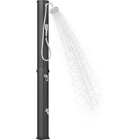Douche solaire 60L, douche de jardin extérieure avec 2 pommeaux de douche chauffants idéal pour salon, chambre à coucher ou bureau facile à assembler avec instructions incluses