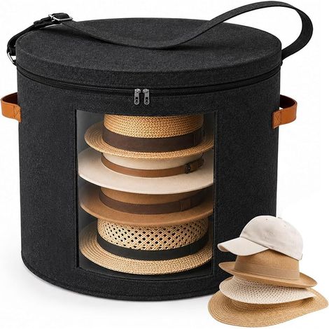 Boîte à Chapeau avec Couvercle, 48×42 cm, Grande Boîte Ronde en Feutrine (1/5)