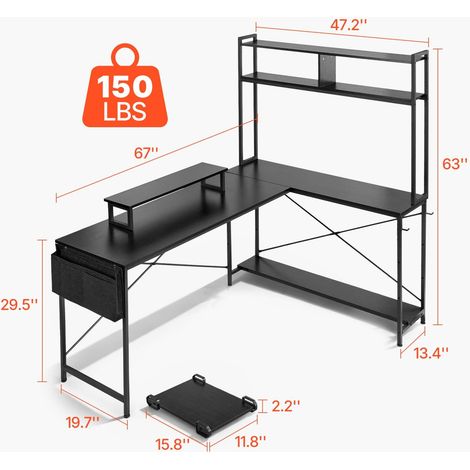 Bureau Gaming Angle 170 cm Bureau en L Réversible Table d'Ordinateur PC pour Bureaux à Domicile, Grand Espace de Travail avec Suppo… (1/5)