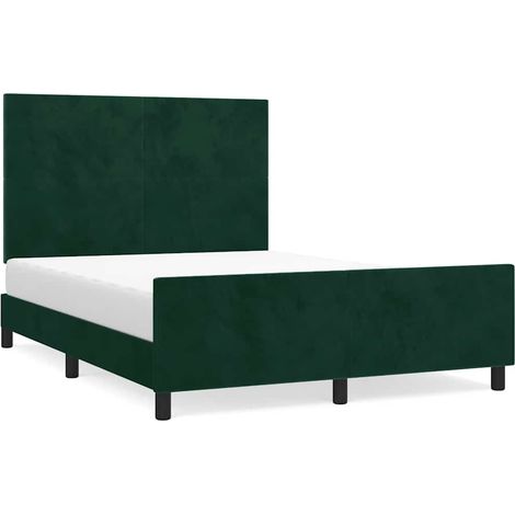 Lit double Lit adulte Cadre de lit sans matelas vert foncé 140x190 cm velours (1/5)