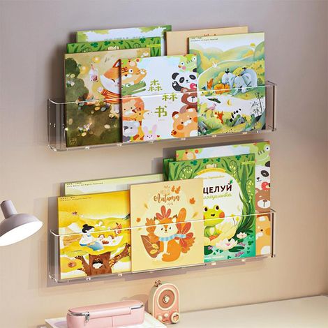 Mensole Galleggianti per Parete, Scaffali in Acrilico trasparente Decorazione per Stanza come Libreria/Esposizione di Dischi in Vinile/Foto in Camera da Letto, Soggiorno, Bagno - 2 Pz (1/5)