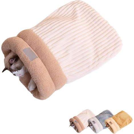 1 Sac de couchage pour chat, Velours de coton, Polaire d'agneau, Pour intérieur