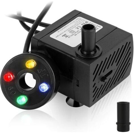 Mini pompe d'aquarium (5 W) – pompe submersible – avec 4 LED de couleur – design mini aspect pierre – hauteur de refoulement maximale : 0,85 m, débit : 350 l/h (1/5)