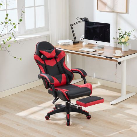 Silla gaming ergonómica reclinable con masaje negra roja OKMYHOME (1/5)
