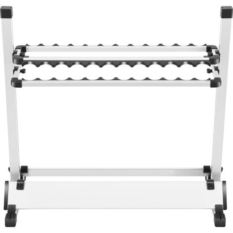 Soporte para cañas de pescar, diseño independiente, capacidad para 24 cañas, color plata y negro. (1/2)