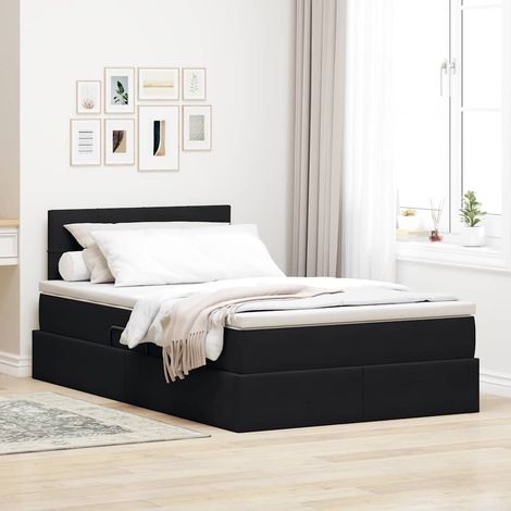 Bett mit Stauraum und LED Schwarz 120 x 200 cm Samt