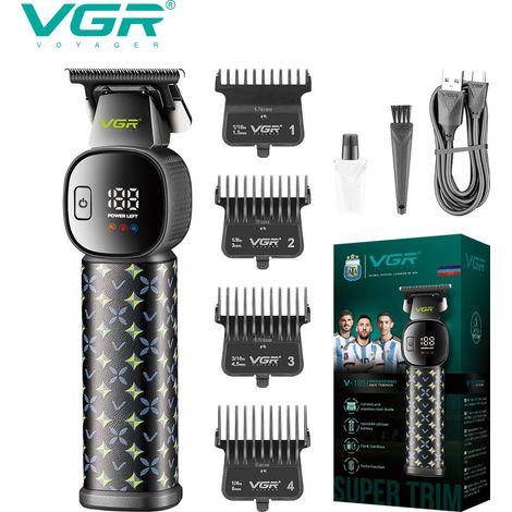 Tondeuse à cheveux électrique (noire) avec affichage numérique et gravure pour cheveux frisés - Rechargeable (1/5)
