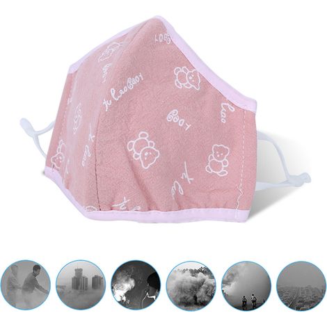 Masque quotidien pour enfants en coton respirant anti-poussière, anti-smog, lavable, imprimé rose (1/5)