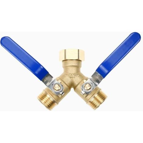 2-Wege-Y-Verteiler aus Messing, 3/4"-Wasseranschluss mit 2 separaten Absperrventilen, verlängerter Griff aus Edelstahl 304, Anschluss für zwei Geräte